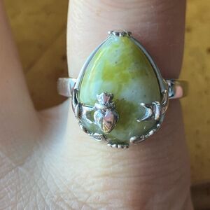 Natural Connemara Marble Sterling Silver Claddagh Ring Size 8